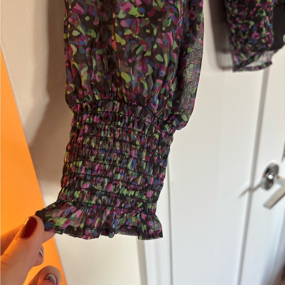 Aqua Multicolor Sheer Blouse - Picture 3 of 9